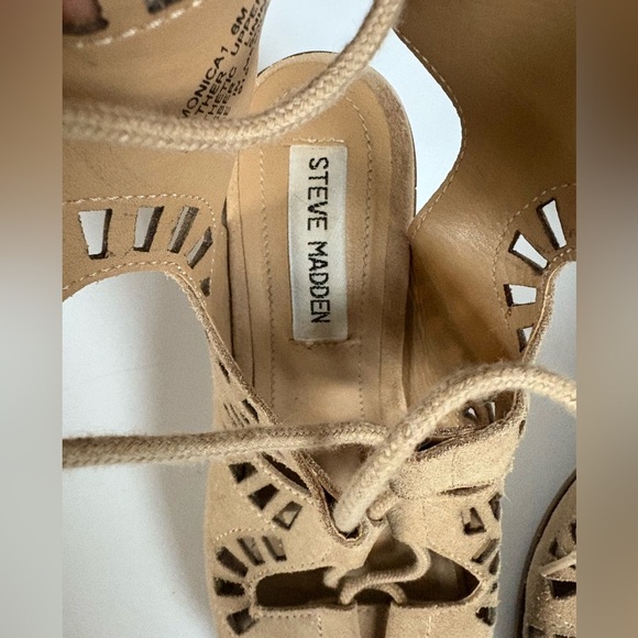 Steve Madden size 6 tan suede leather gladiator heel tie sandal shoe - Picture 3 of 8
